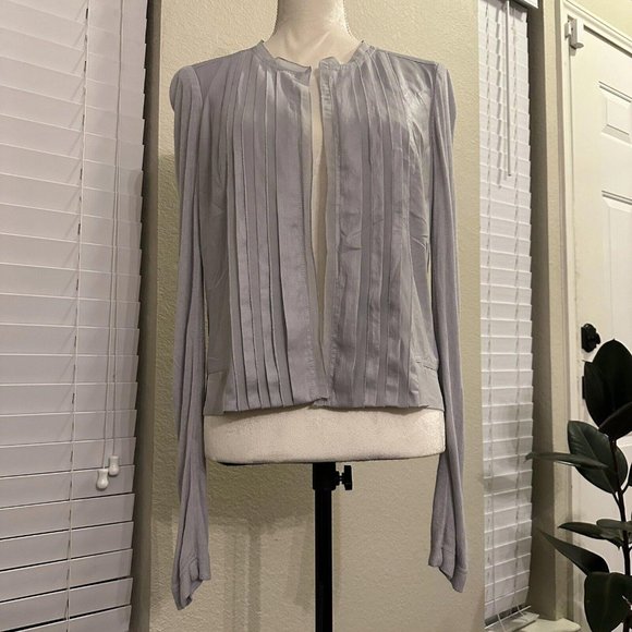 Cache Grey Polyester Size 10 Open Cardigan Pleated Front / Long Sleeve - Picture 3 of 10